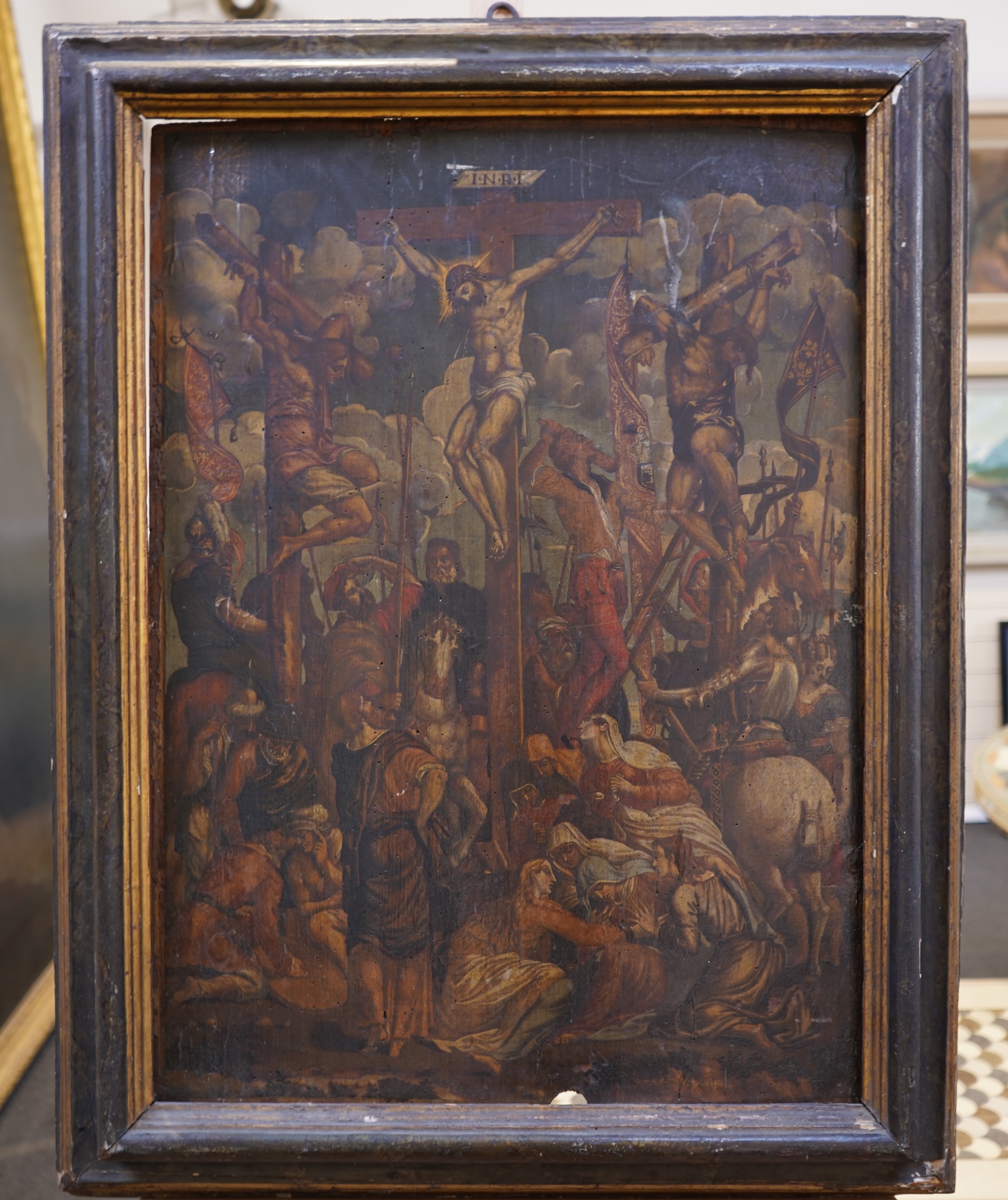 Continental School, 17th/18th century, 'Crucifixion of Christ and the Two Thieves on Mount Golgotha'